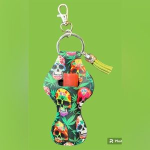 Skulls And Cannabis Chapstick Lipstick Holder Keychain